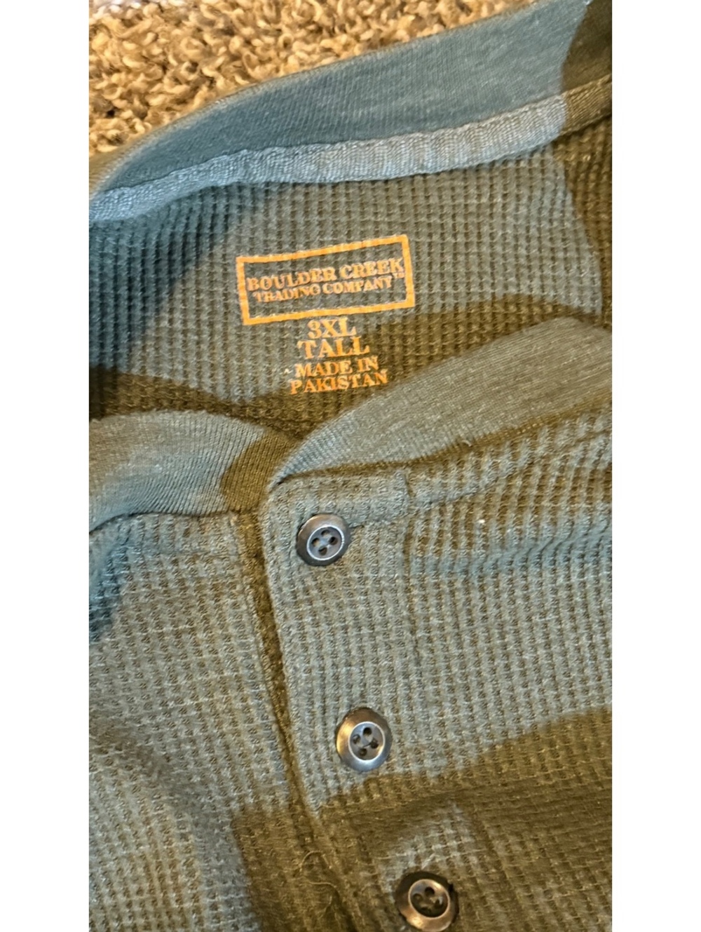 Boulder Creek Men's 3XL Tall Olive Green Thermal Henley Shirt
